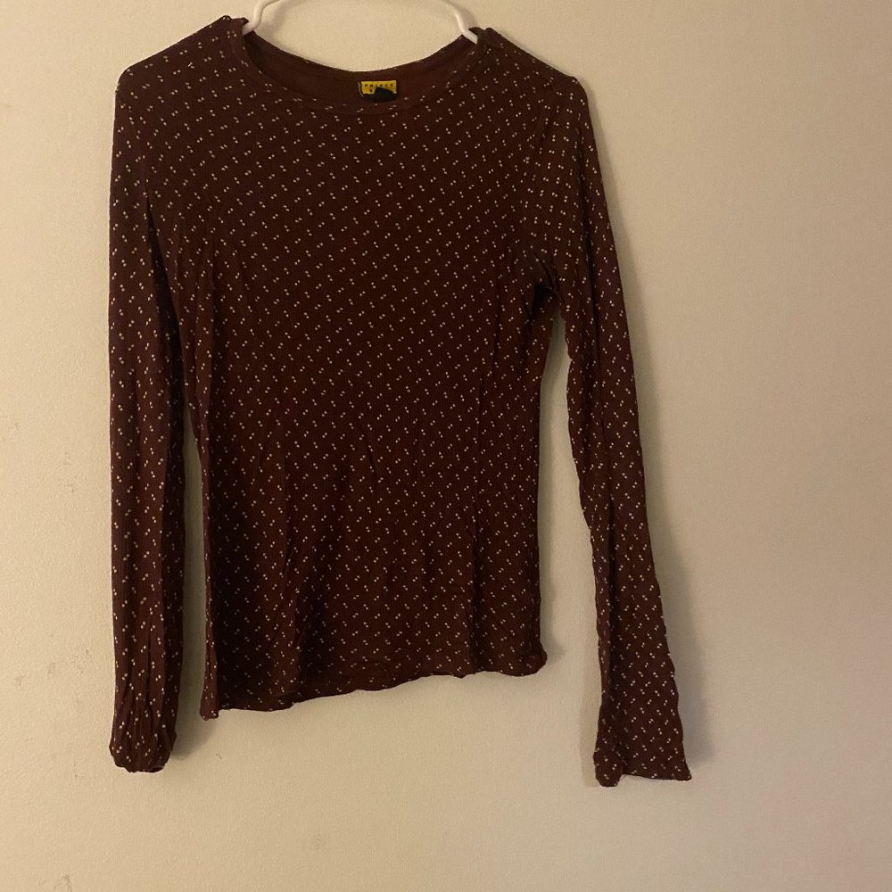 Thermal Layer Ribbed Dark Pink Pattern Long Sleeve